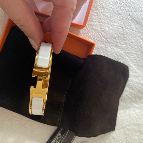 Hermes Clic H Gold and White Bracelet size Large - Authentic with receipt. - Picture 1 of 9